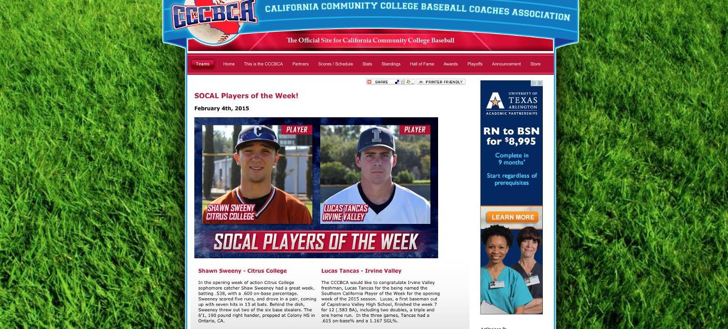 Baseball player Lucas Tancas named SoCal player of week