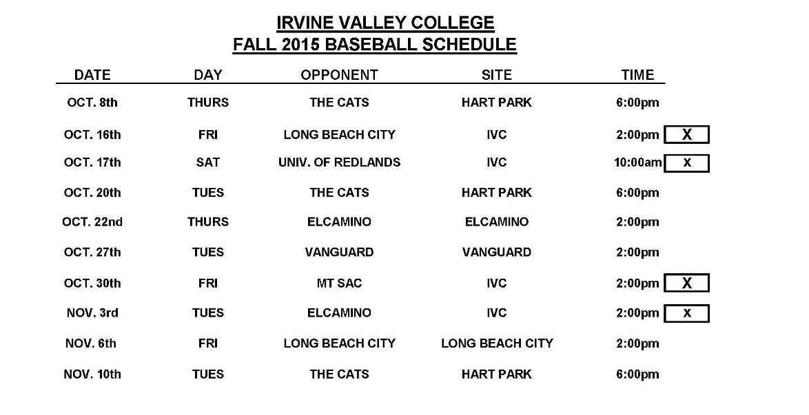 2015 non-traditional fall baseball schedule set